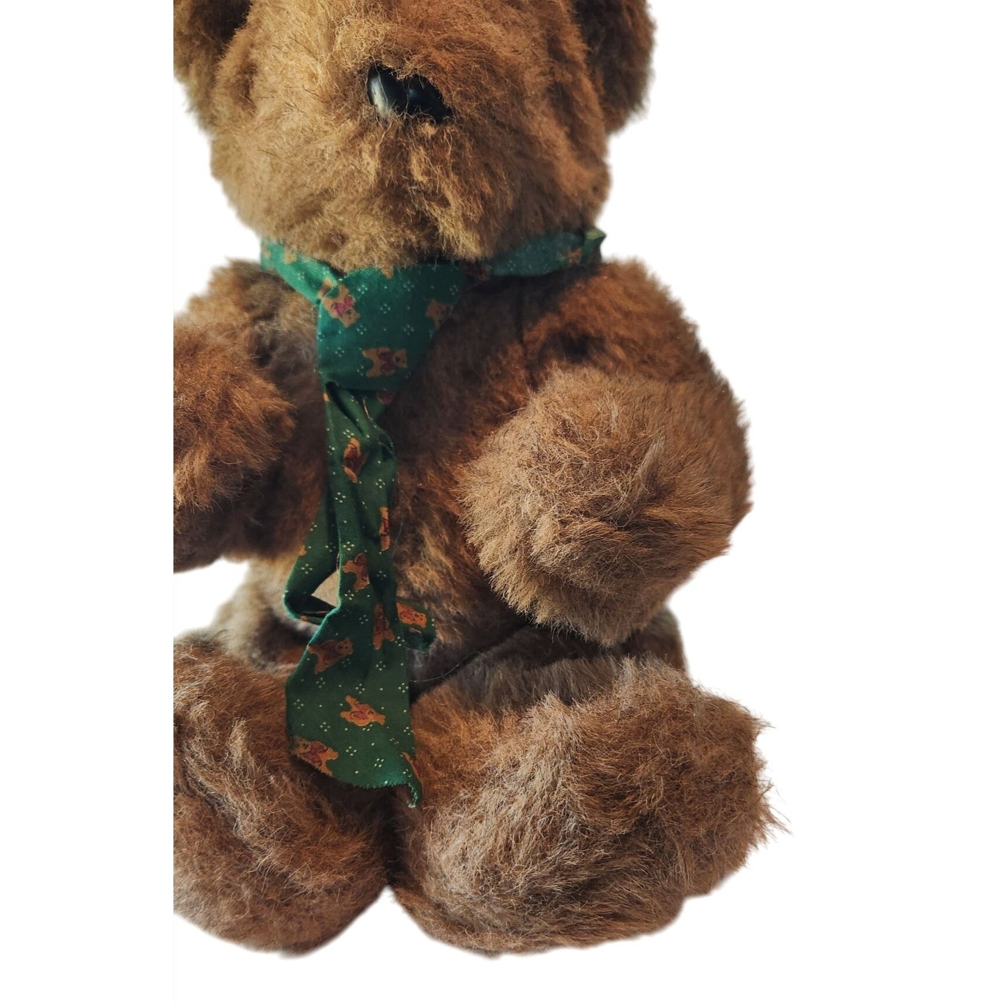 Toy Vintage Brown Teddy Bear With Green Christmas Scarf