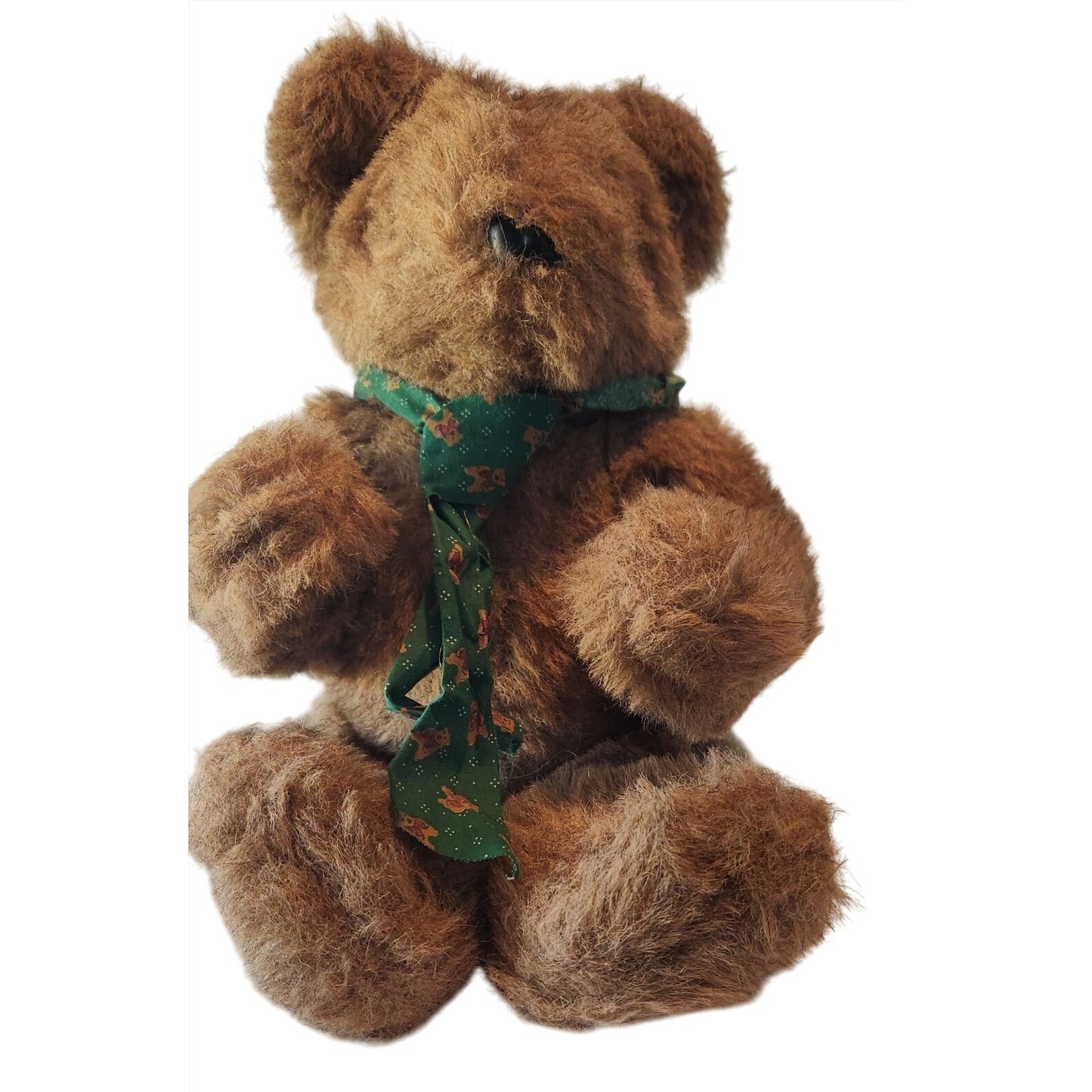 Toy Vintage Brown Teddy Bear With Green Christmas Scarf