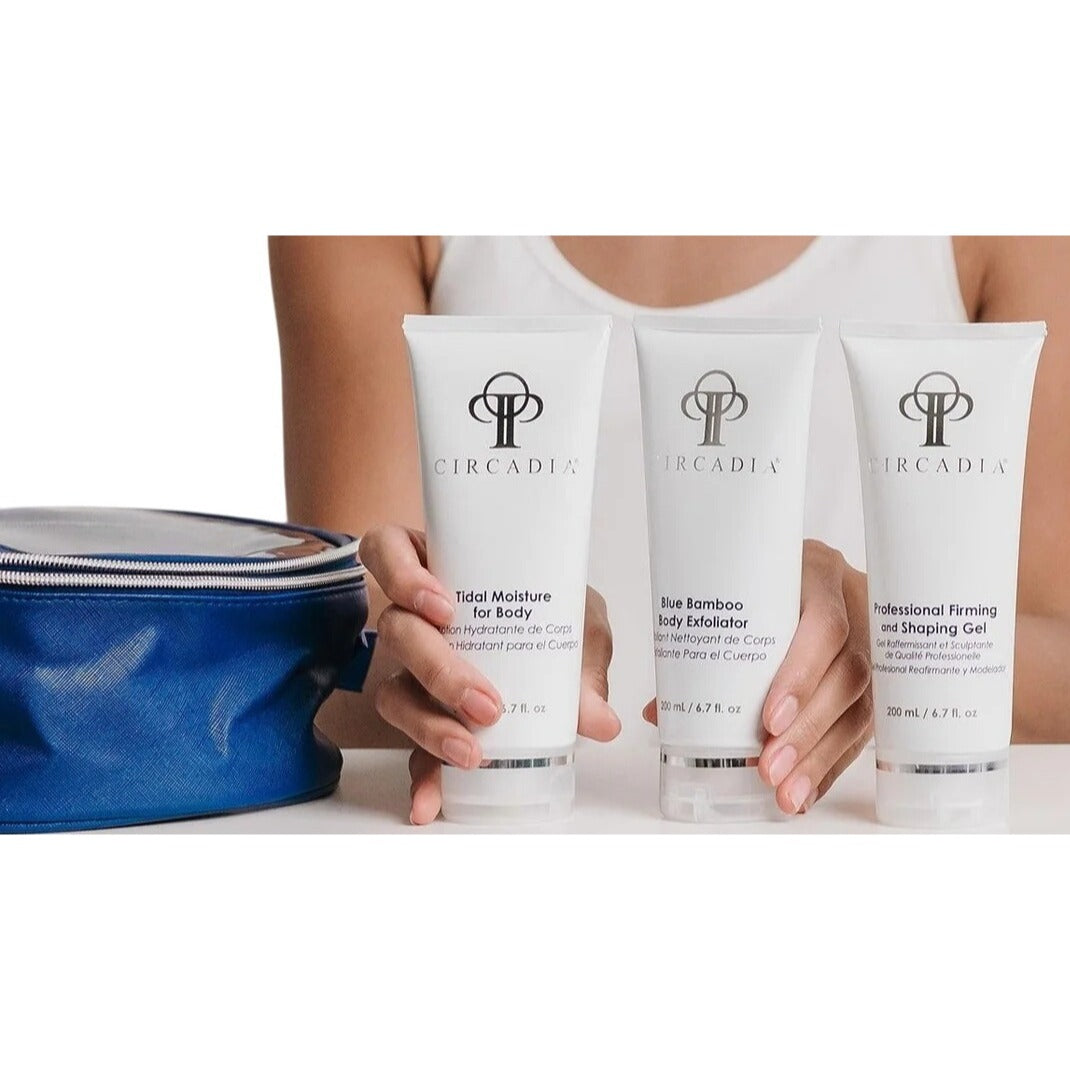 Skincare Circadia Body Regimen Bundle 3 piece  Kit  1 each 6.7 oz  Tidal Moisture  Blue Bamboo   Pro Firming & Shaping   and  Blue Bag