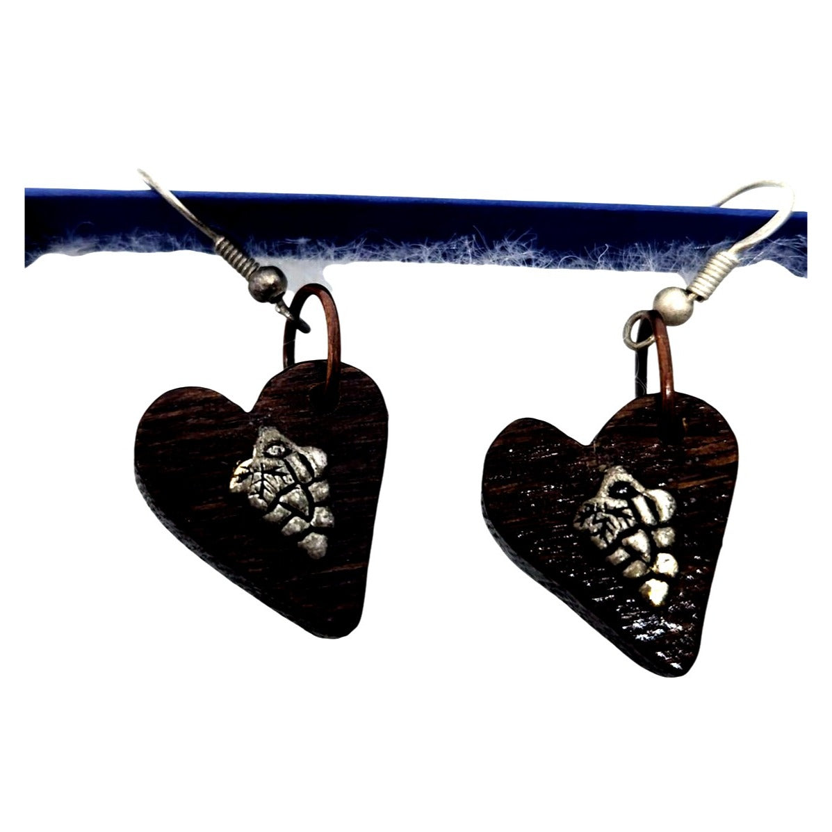 Earrings Heart Shape 1 " Wood Wine Barrel Grape Charm