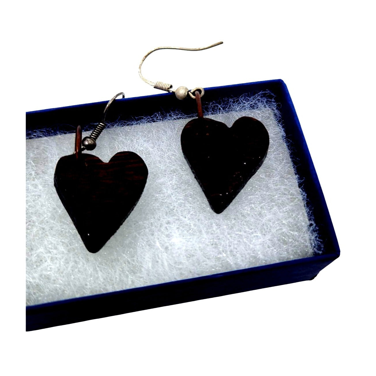 Earrings Heart Shape 1 " Wood Wine Barrel Grape Charm