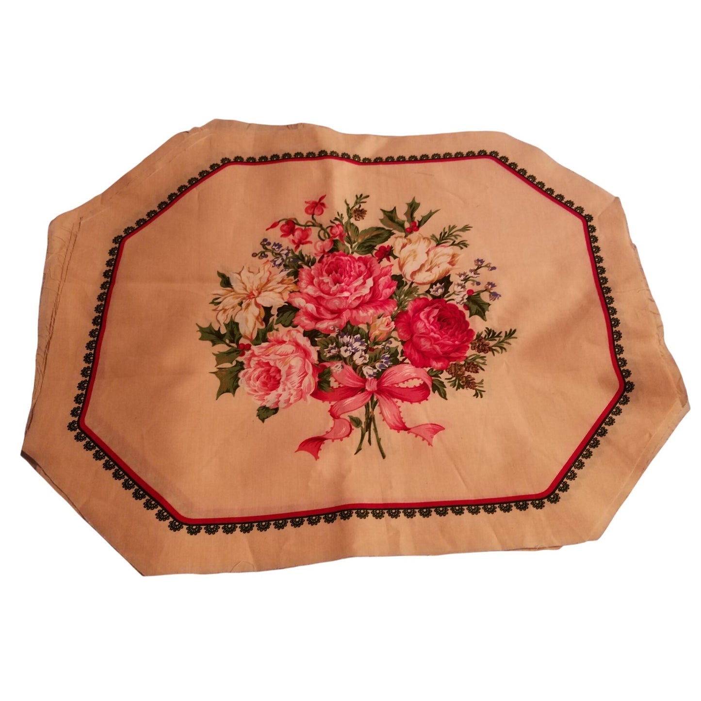 Craft Placemats  8 Panels set  of  4  Beige Bouquet Ribbon  17" x 14" Cotton