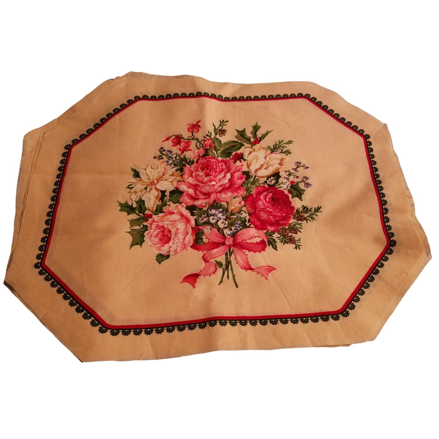 Craft Placemats  8 Panels set  of  4  Beige Bouquet Ribbon  17" x 14" Cotton