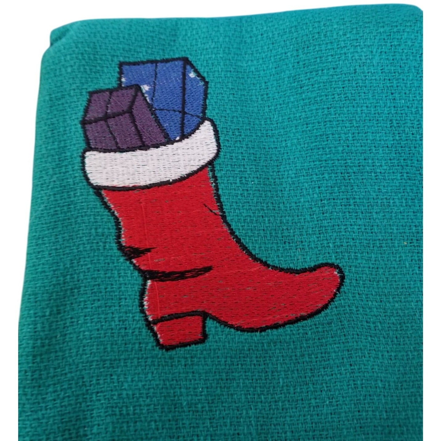 Kitchen Towel Embroidered 100%  Set 2 Cotton 1 Yellow 1 Green Boot Gifts 15 x 21