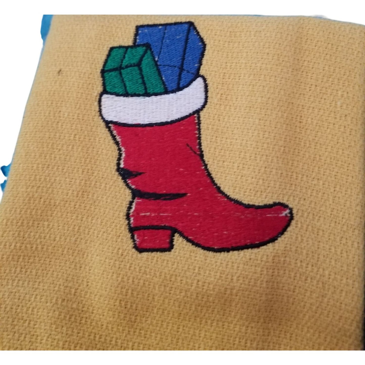 Kitchen Towel Embroidered 100%  Set 2 Cotton 1 Yellow 1 Green Boot Gifts 15 x 21