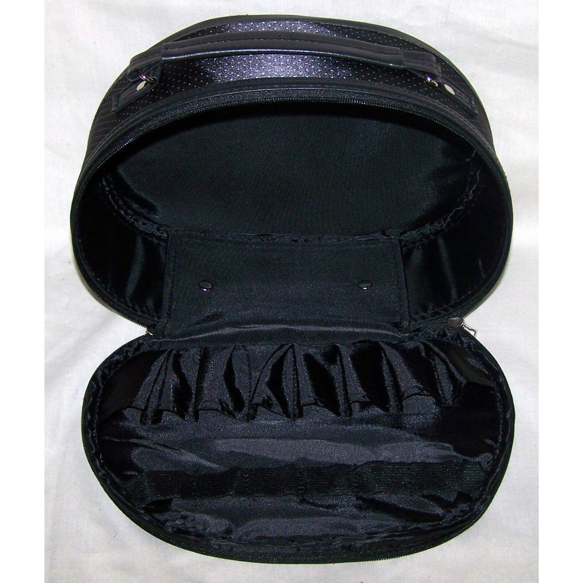 Cosmetic Case Black 10" by 7" Zip Front Handle Top Water Proof 8 Pocket Lipstick