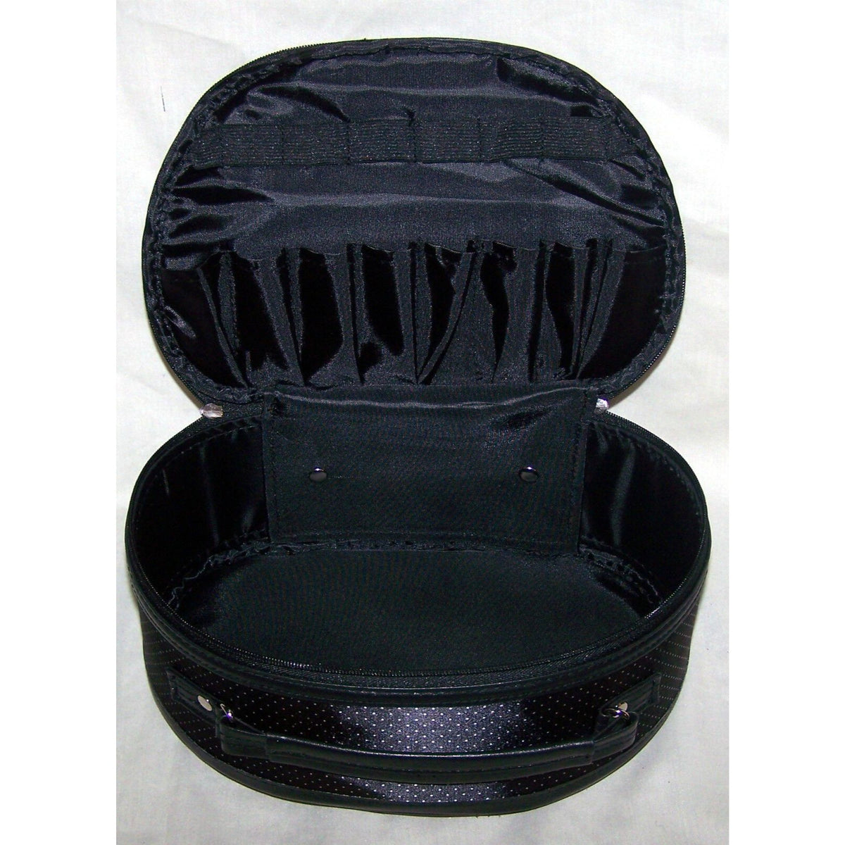 Cosmetic Case Black 10" by 7" Zip Front Handle Top Water Proof 8 Pocket Lipstick