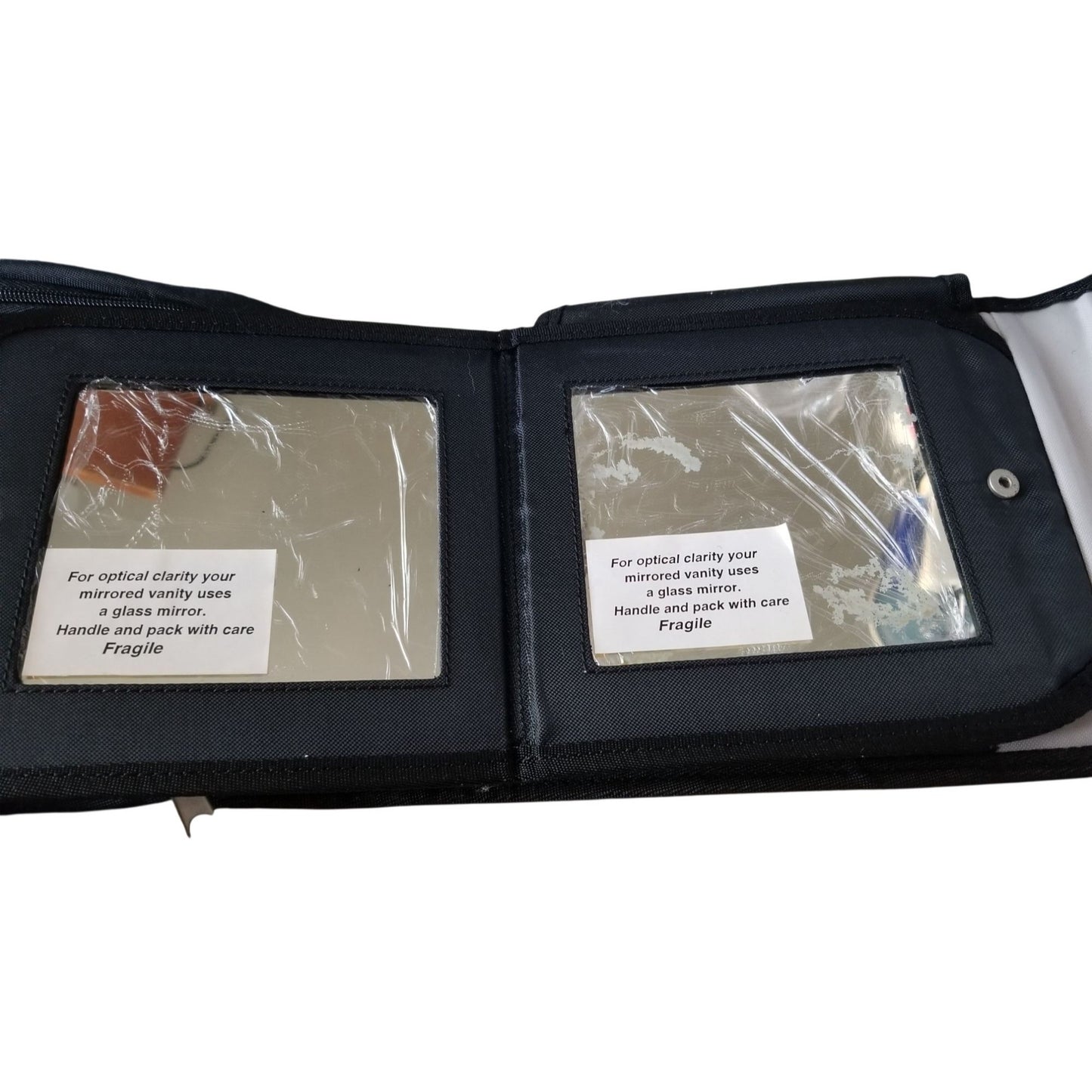 Bag  Travel On Cosmetic Bag 2 Mirrors Zip Nylon bag Brush Make-up Holders Zip Top 8" x 8" closed Black