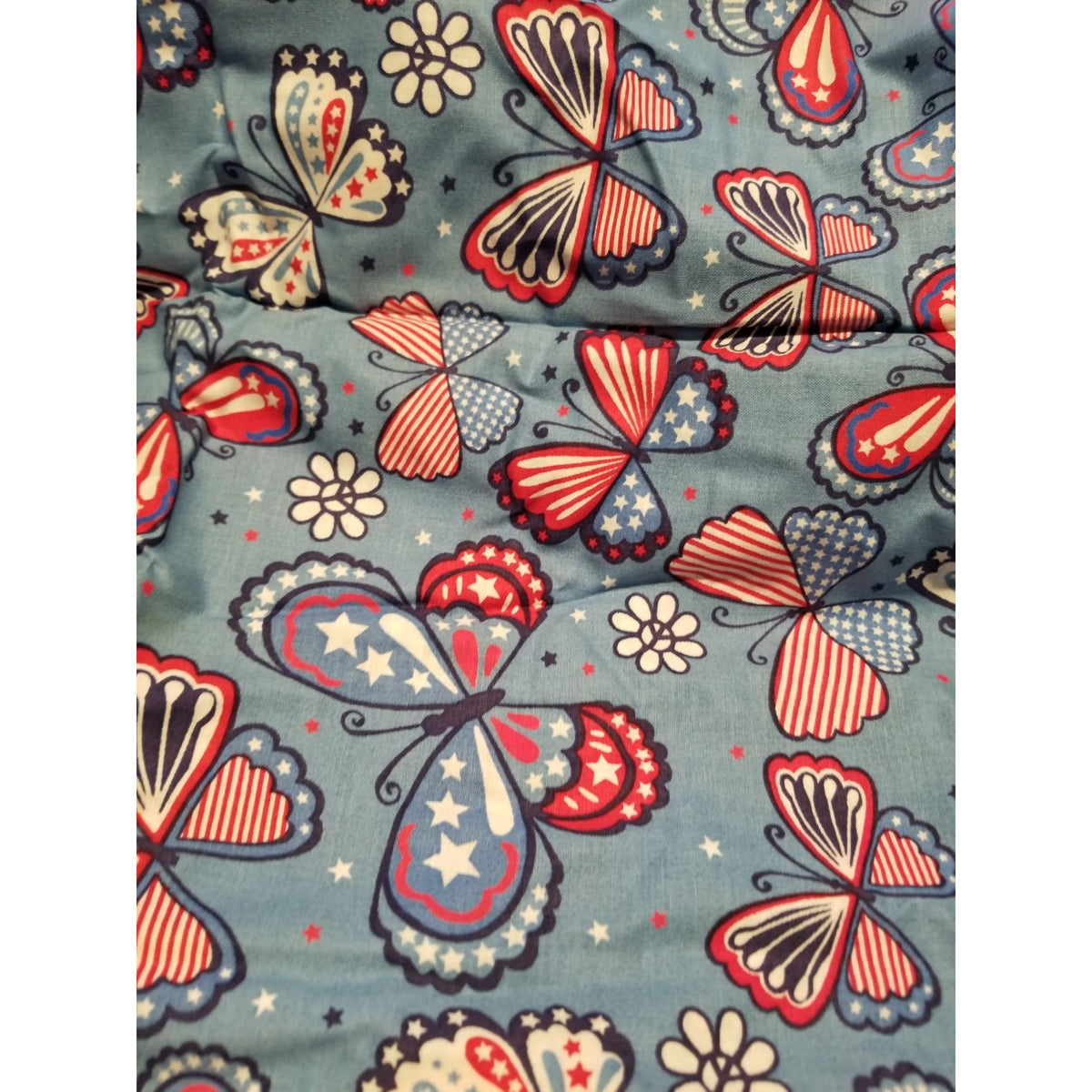 Material Cotton Blue Fabric Butterfly  Red White Blue Star Stripes  38" x  42" Cotton  JoAnn