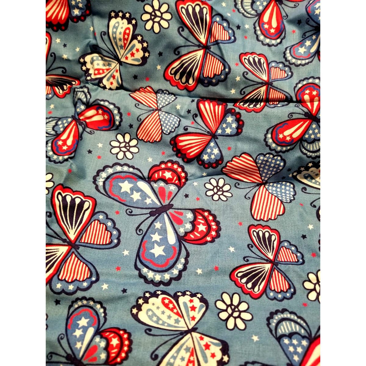 Material Cotton Blue Fabric Butterfly  Red White Blue Star Stripes  38" x  42" Cotton  JoAnn