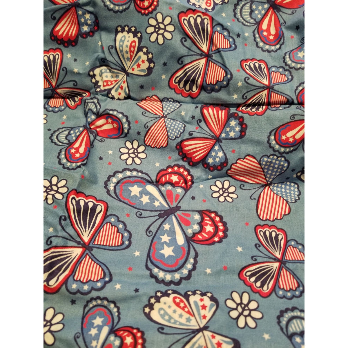 Material Cotton Blue Fabric Butterfly  Red White Blue Star Stripes  38" x  42" Cotton  JoAnn