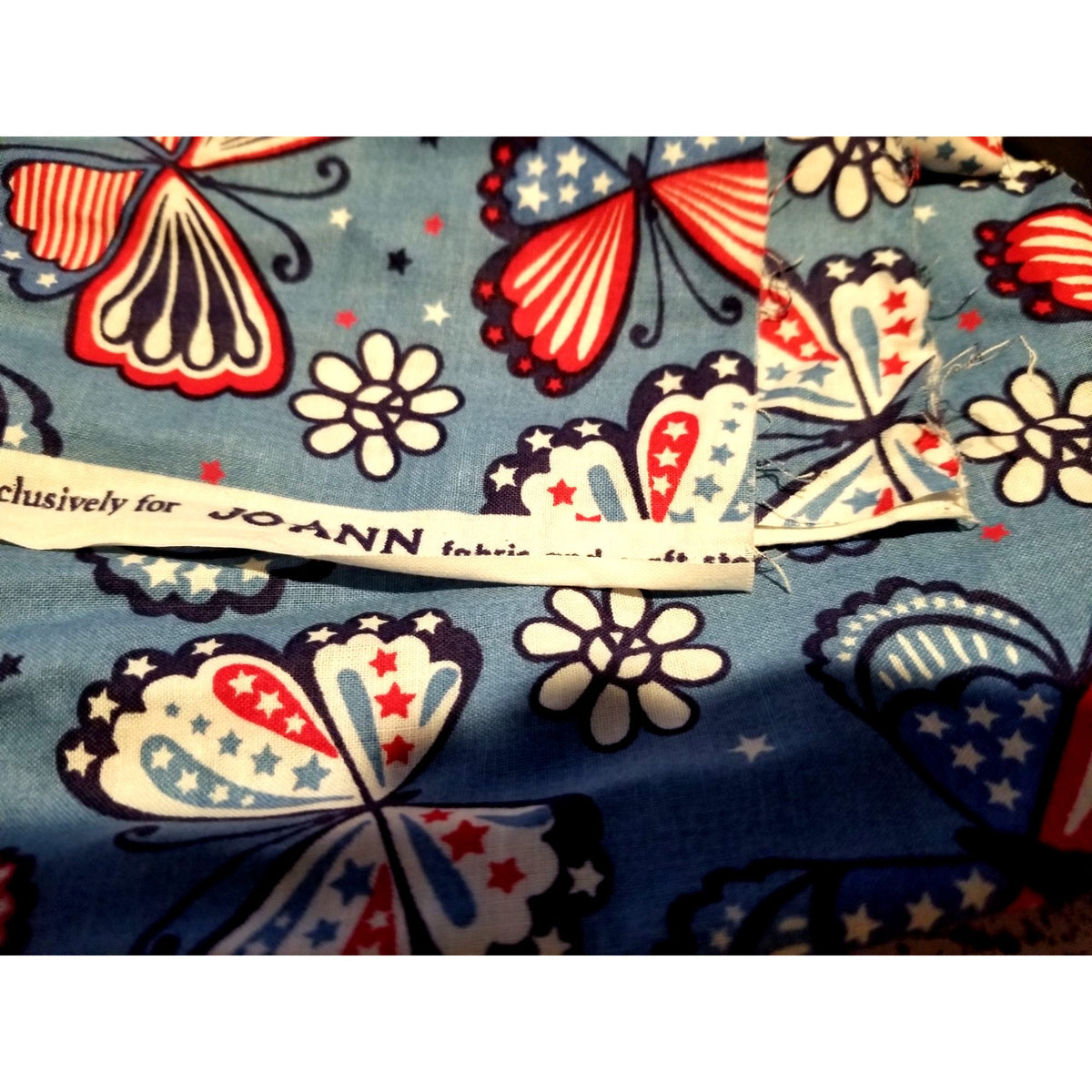 Material Cotton Blue Fabric Butterfly  Red White Blue Star Stripes  38" x  42" Cotton  JoAnn