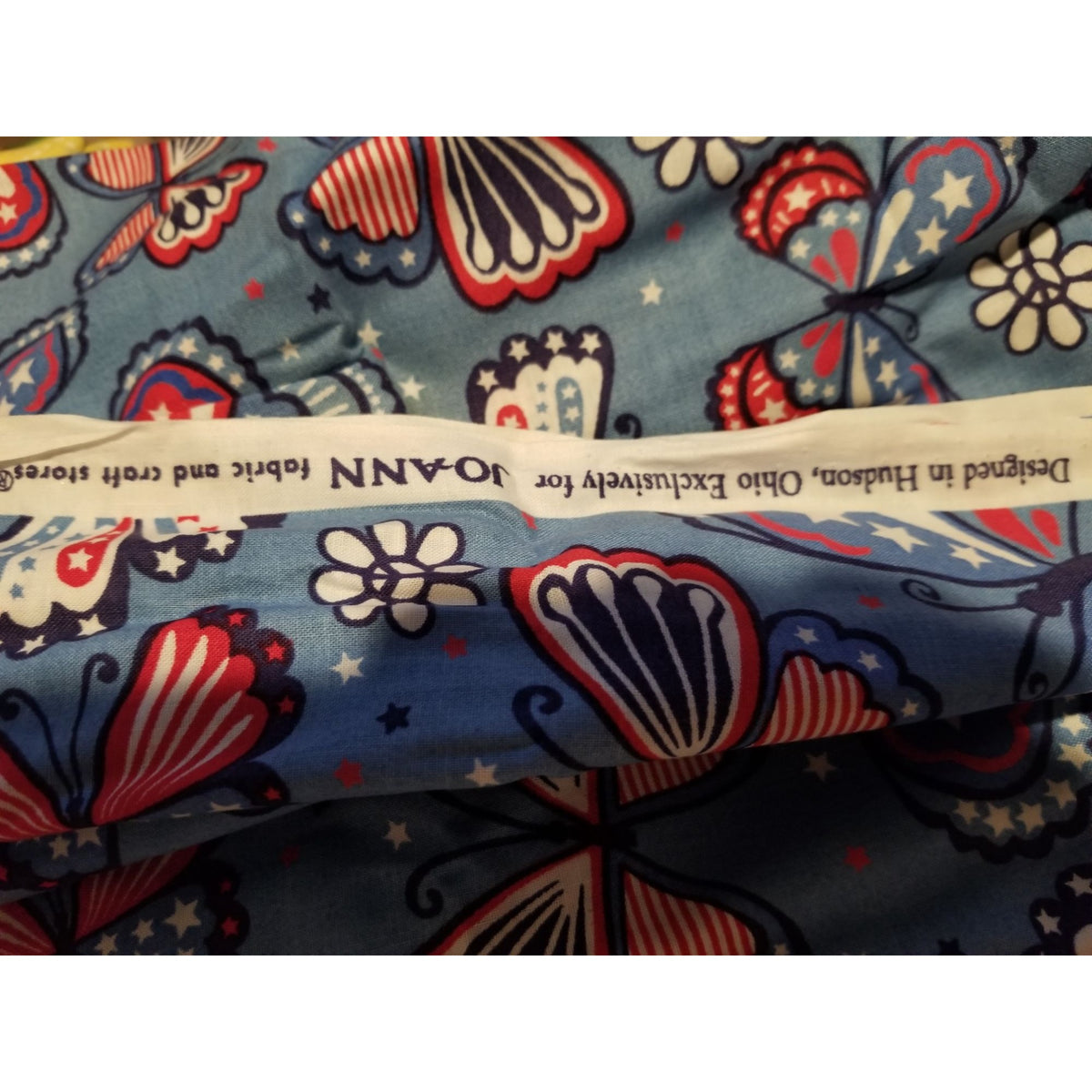 Material Cotton Blue Fabric Butterfly  Red White Blue Star Stripes  38" x  42" Cotton  JoAnn