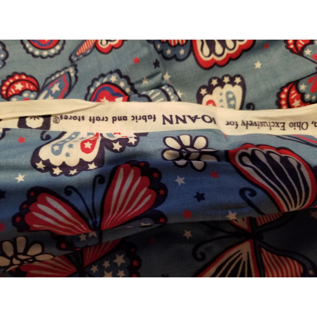Material Cotton Blue Fabric Butterfly  Red White Blue Star Stripes  38" x  42" Cotton  JoAnn