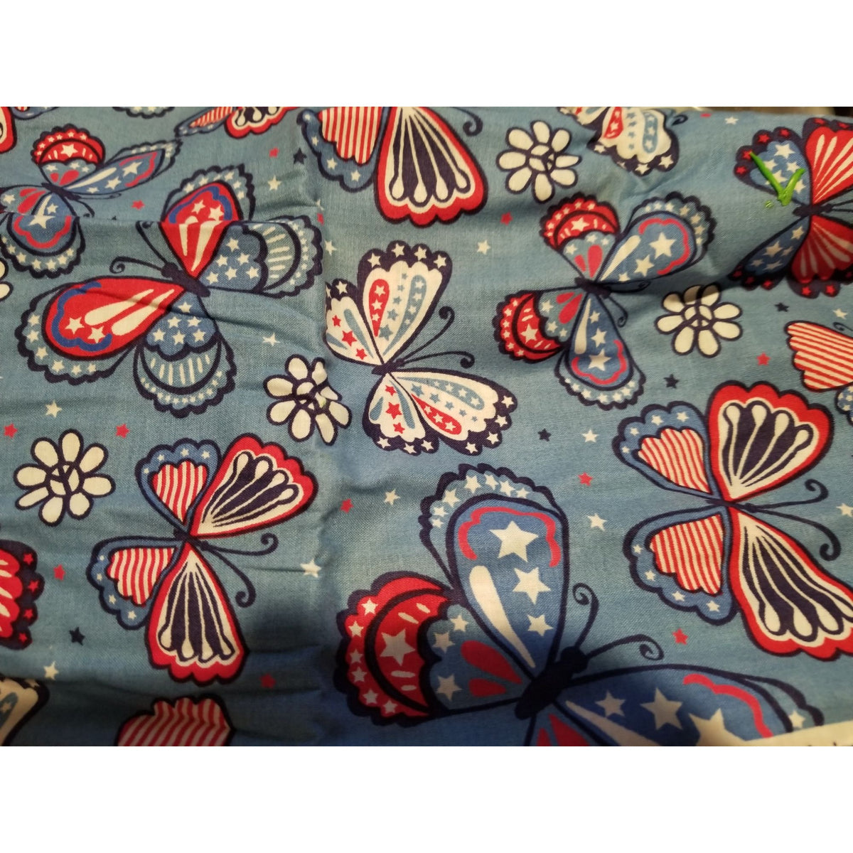 Material Cotton Blue Fabric Butterfly  Red White Blue Star Stripes  38" x  42" Cotton  JoAnn