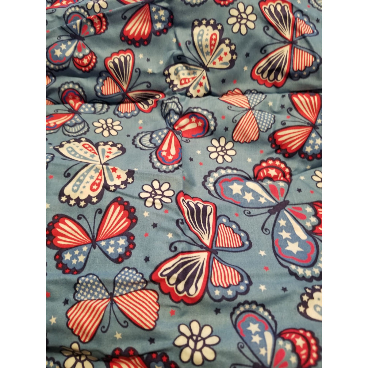 Material Cotton Blue Fabric Butterfly  Red White Blue Star Stripes  38" x  42" Cotton  JoAnn