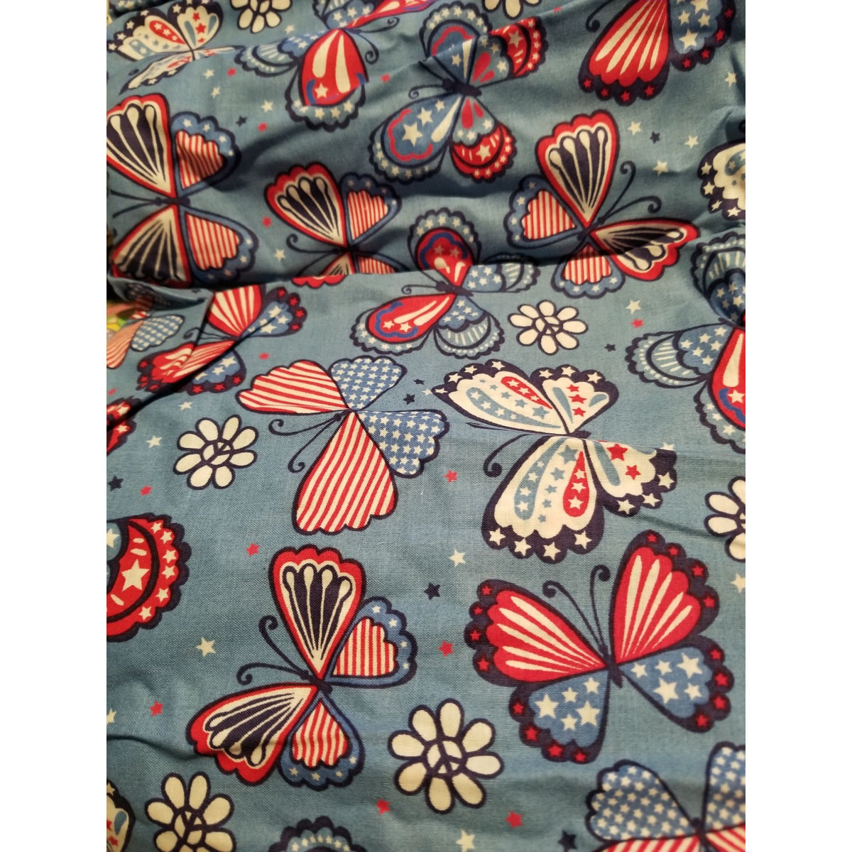 Material Cotton Blue Fabric Butterfly  Red White Blue Star Stripes  38" x  42" Cotton  JoAnn