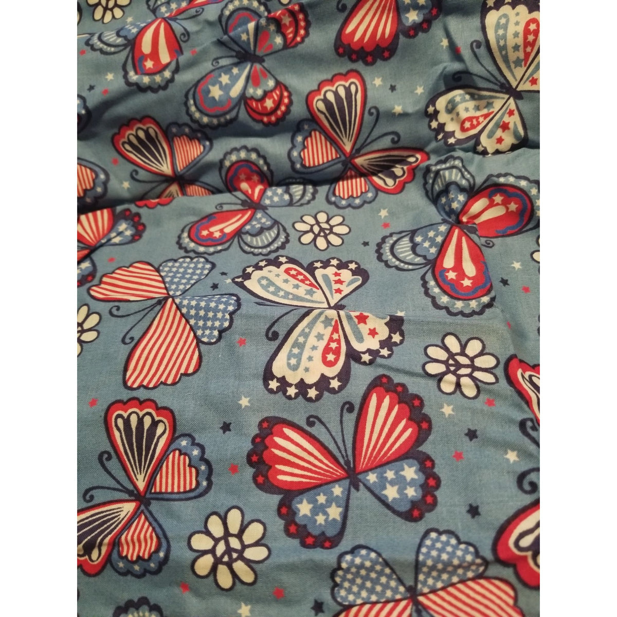 Material Cotton Blue Fabric Butterfly  Red White Blue Star Stripes  38" x  42" Cotton  JoAnn