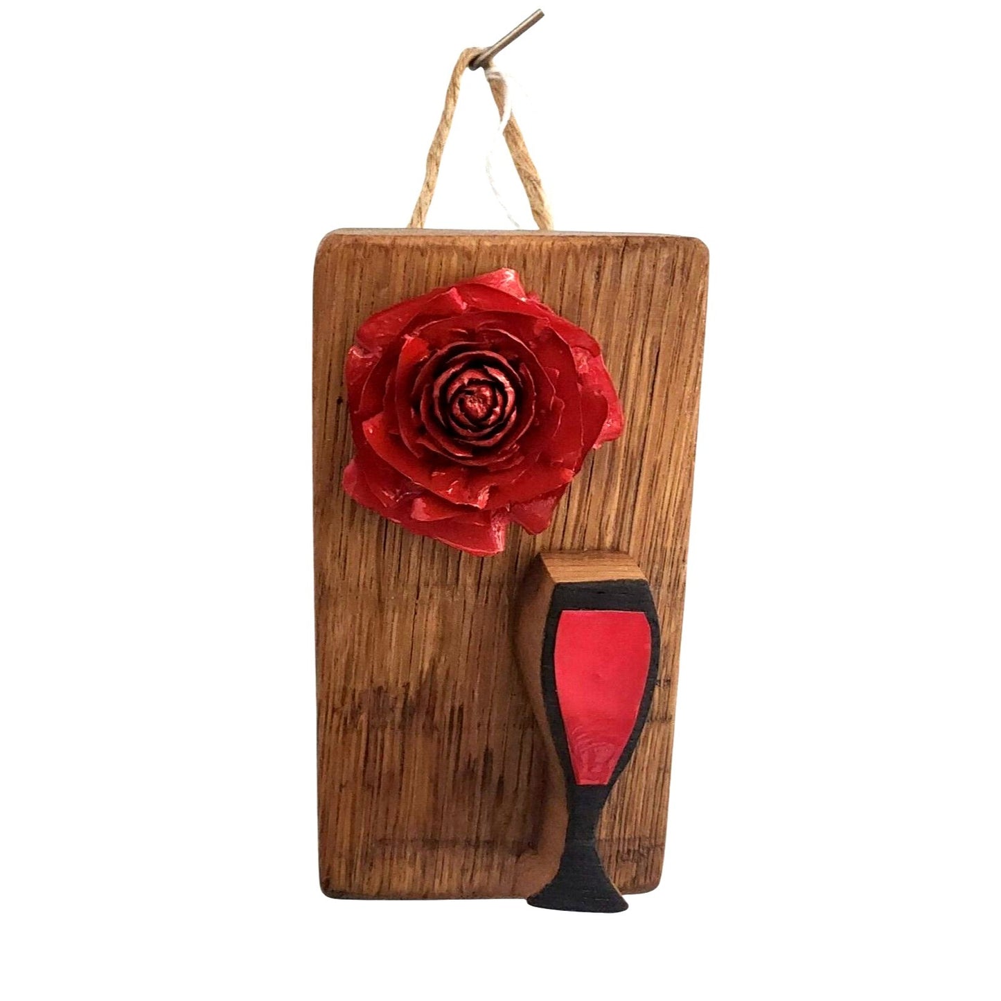 Wood Wine Barrel Sign Red Rose Red Wine Glass Wine Stave Stained Hanger