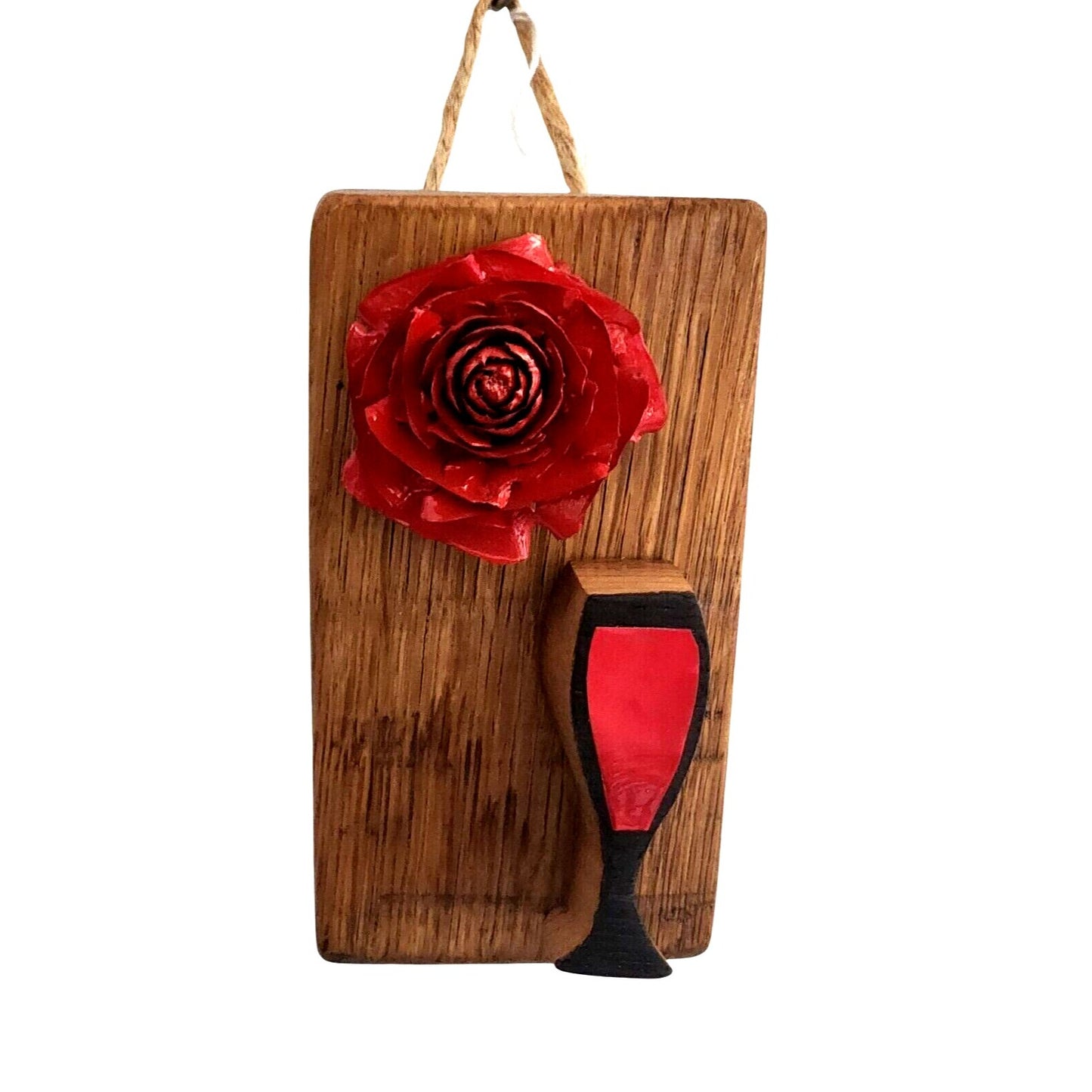 Wood Wine Barrel Sign Red Rose Red Wine Glass Wine Stave Stained Hanger