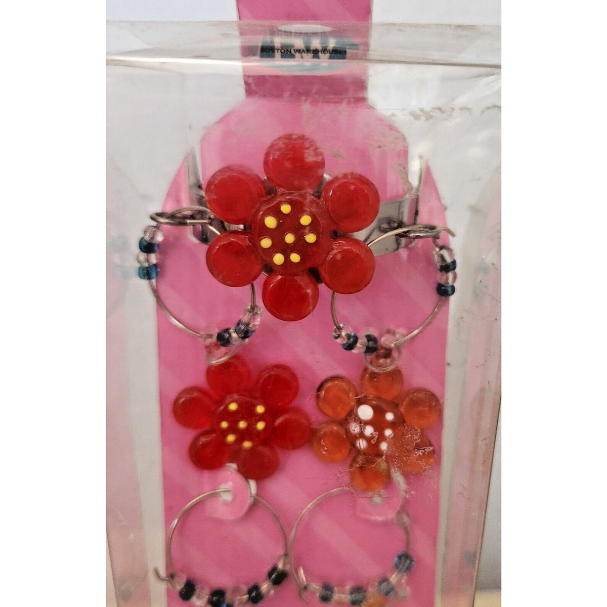 Wine Charms Boston Warehouse 7 Piece Art Glass 1 Wine Ring and 6 Beaded Wine Charms Flower