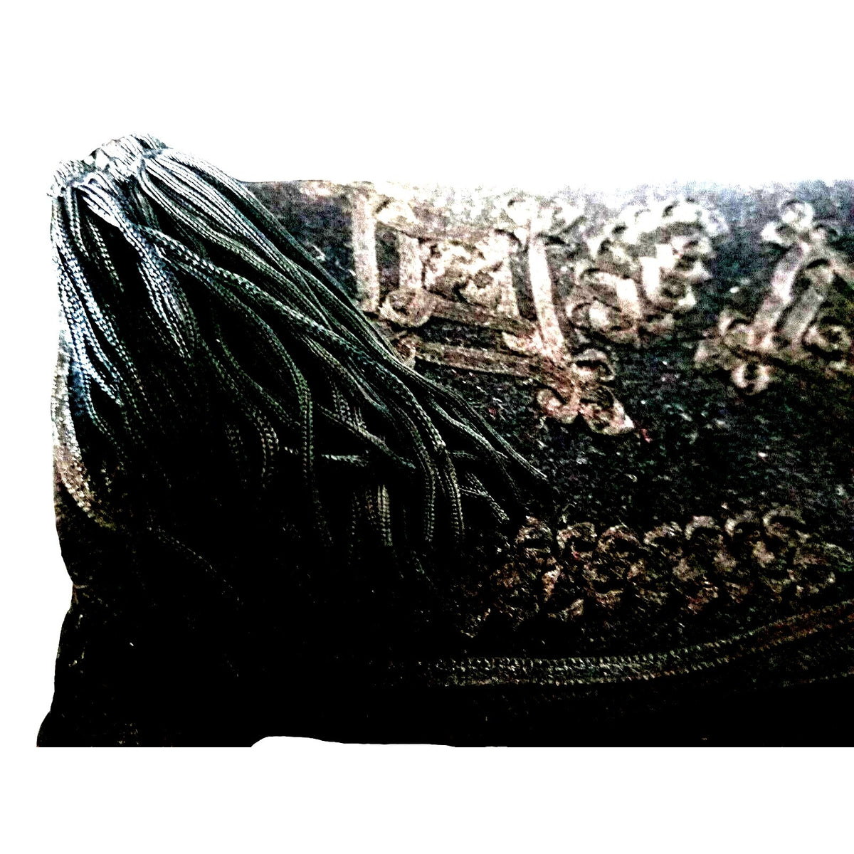 Purse Oasis Black  Clutch With Short Strap Tassels Velvet Feel