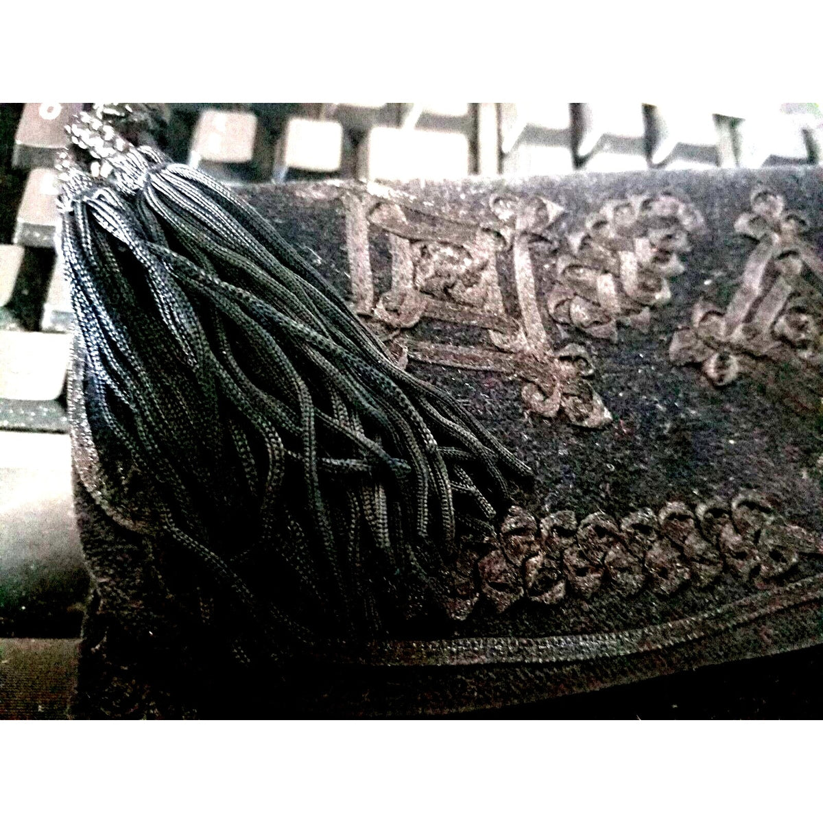Purse Oasis Black  Clutch With Short Strap Tassels Velvet Feel