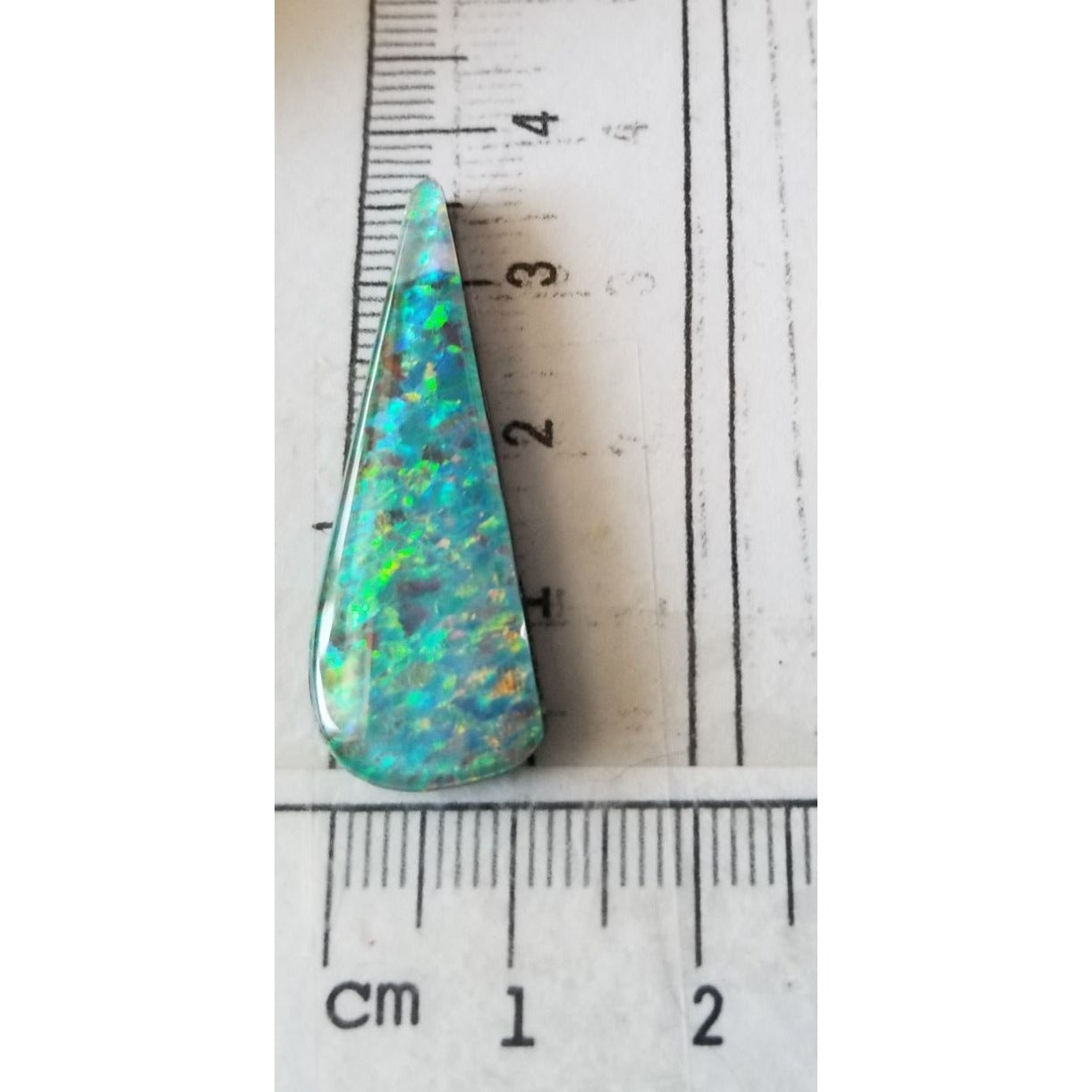 Loose Gemstone Australian Opal Black Backing Cabochon  3 1/2 cm x 1.5  cm 2.9 gr Blue Green Yellow Silver