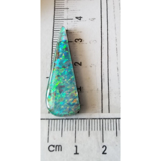 Loose Gemstone Australian Opal Black Backing Cabochon  3 1/2 cm x 1.5  cm 2.9 gr Blue Green Yellow Silver