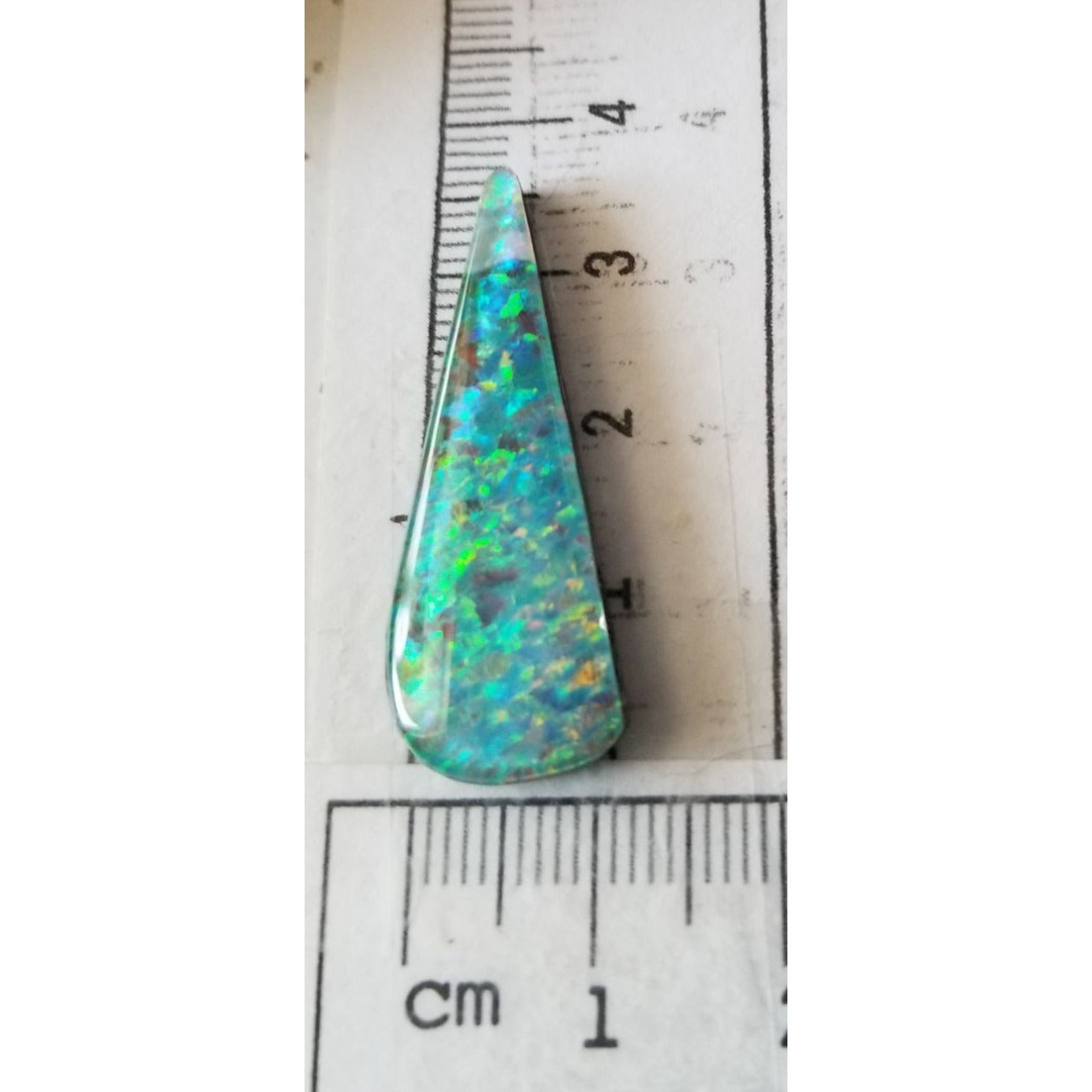 Loose Gemstone Australian Opal Black Backing Cabochon  3 1/2 cm x 1.5  cm 2.9 gr Blue Green Yellow Silver