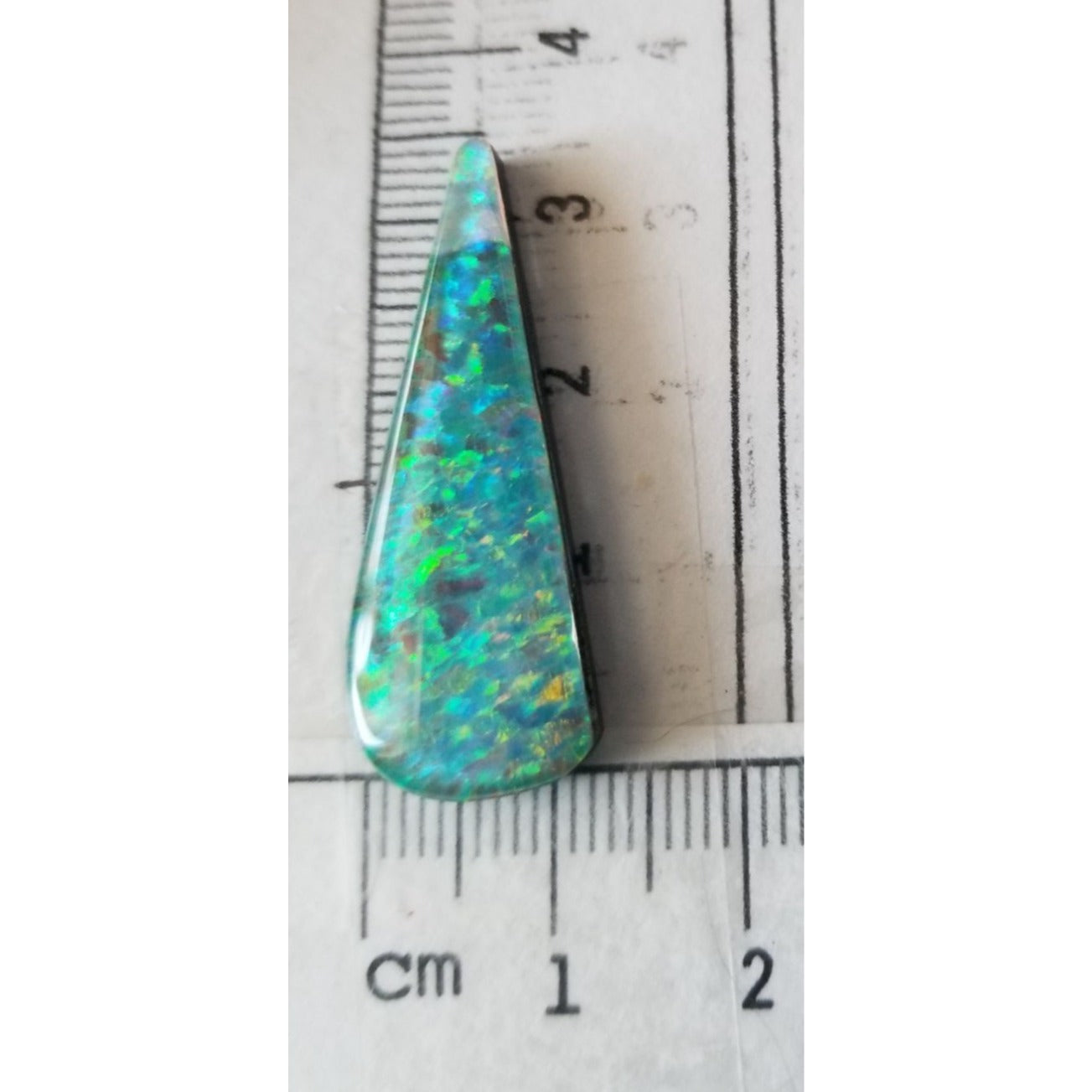 Loose Gemstone Australian Opal Black Backing Cabochon  3 1/2 cm x 1.5  cm 2.9 gr Blue Green Yellow Silver
