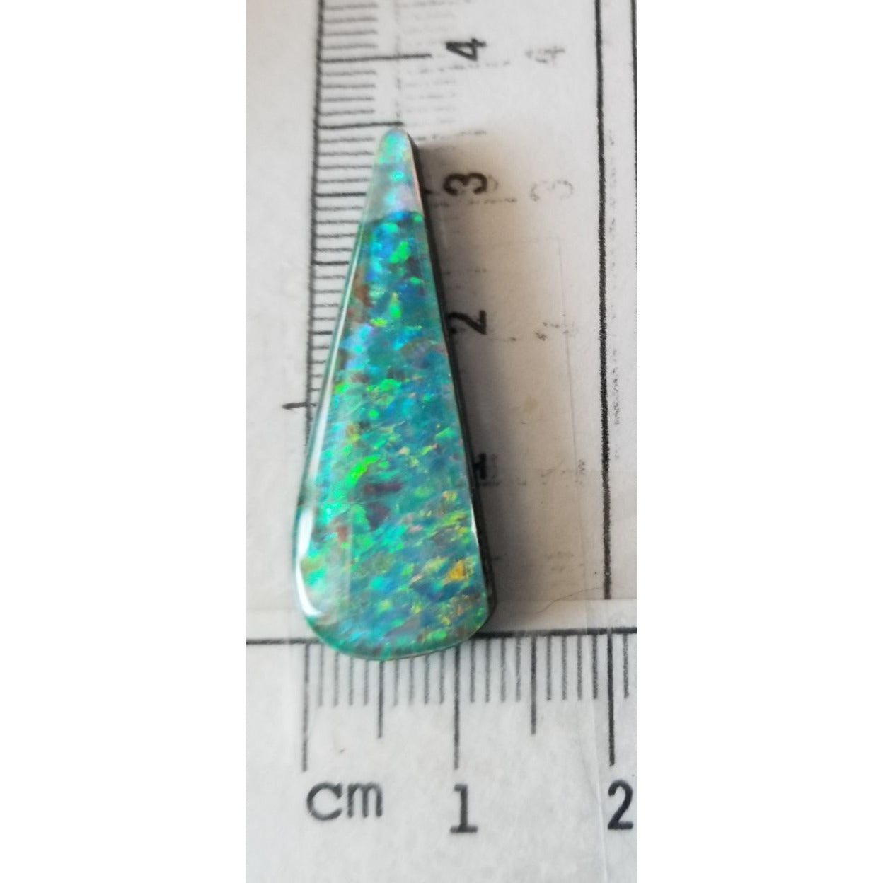 Loose Gemstone Australian Opal Black Backing Cabochon  3 1/2 cm x 1.5  cm 2.9 gr Blue Green Yellow Silver