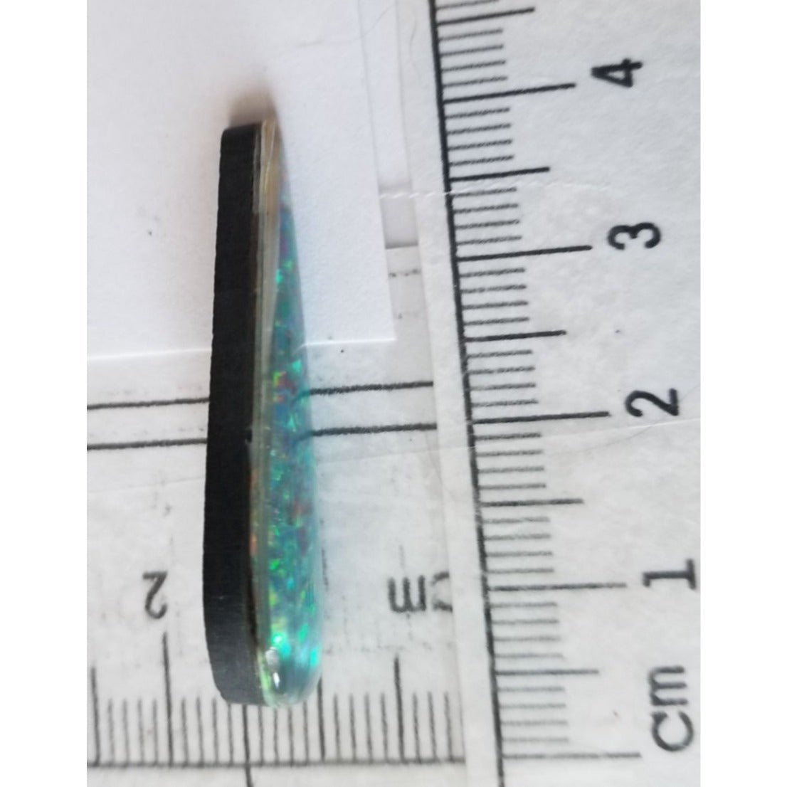 Loose Gemstone Australian Opal Black Backing Cabochon  3 1/2 cm x 1.5  cm 2.9 gr Blue Green Yellow Silver