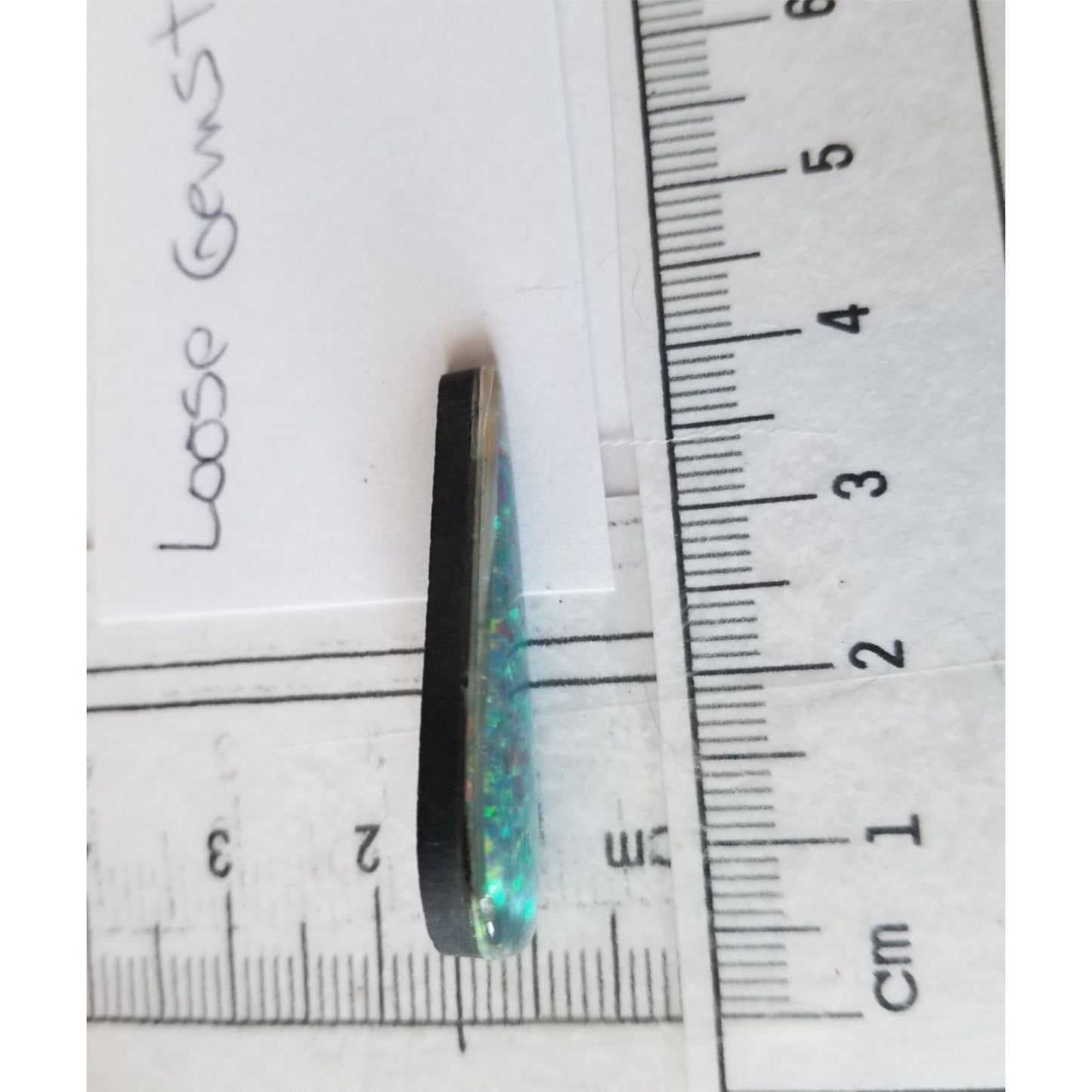 Loose Gemstone Australian Opal Black Backing Cabochon  3 1/2 cm x 1.5  cm 2.9 gr Blue Green Yellow Silver