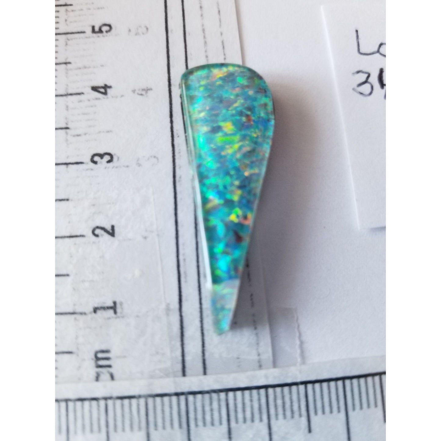 Loose Gemstone Australian Opal Black Backing Cabochon  3 1/2 cm x 1.5  cm 2.9 gr Blue Green Yellow Silver