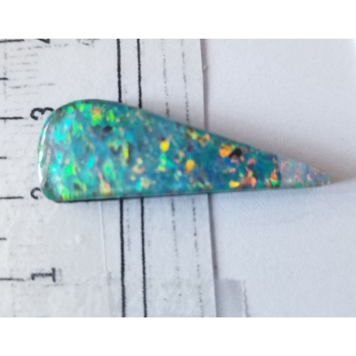 Loose Gemstone Australian Opal Black Backing Cabochon  3 1/2 cm x 1.5  cm 2.9 gr Blue Green Yellow Silver