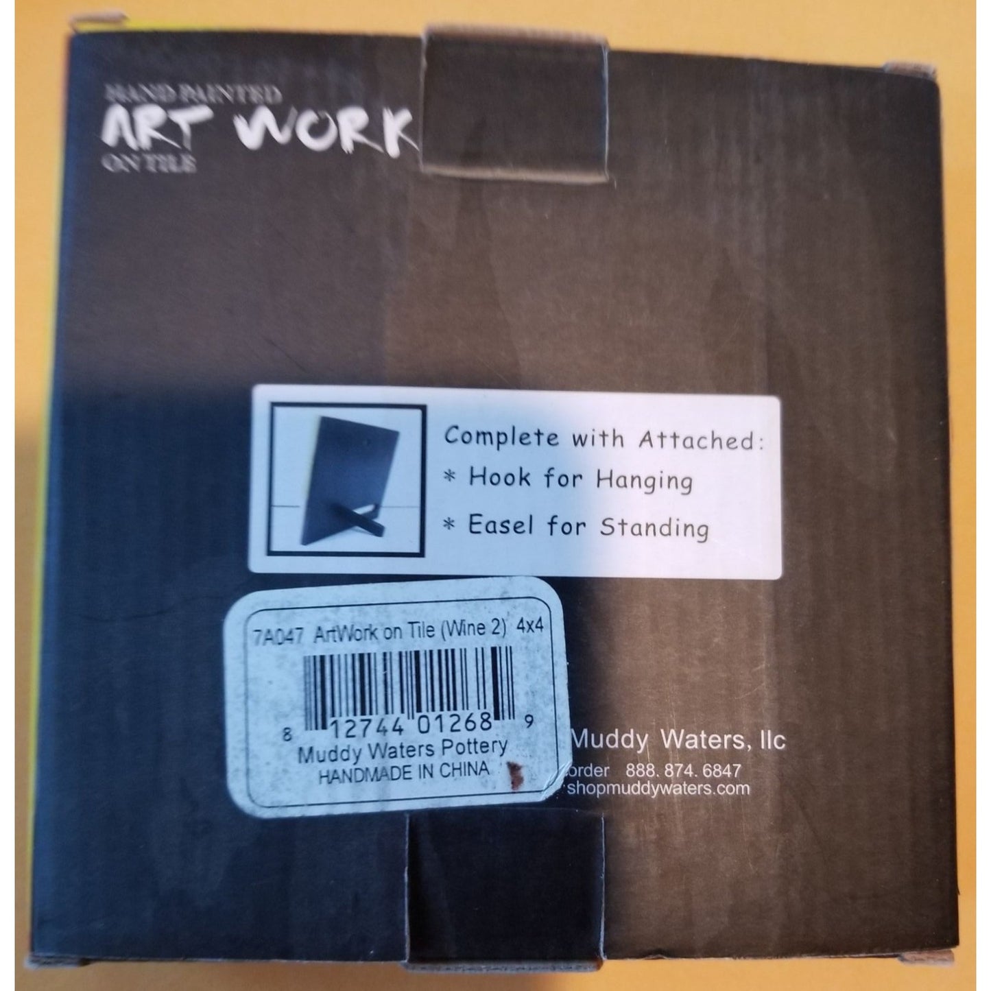 Art Tile 4" x 4"  Muddy Waters Hand Painted 7A047 ArtWork on Tile Wine 2 Two Wine Glasses Two Bottles  1/2 " Ceramic Tile and backing