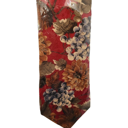Tie Silk Brand Bugatti Red Multi Color Grape Clusters  Mum's 56" x 4"  100% Silk