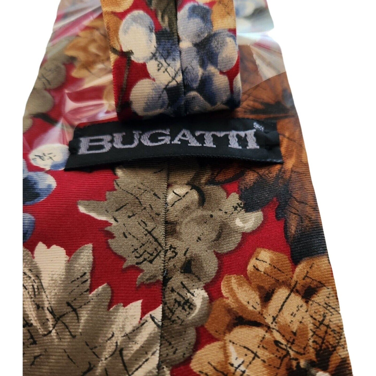 Tie Silk Brand Bugatti Red Multi Color Grape Clusters  Mum's 56" x 4"  100% Silk