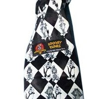Tie Marvin Martian Tweety Bugs Daffy Neck Tie White Black  60 " Long  3 1/2"  W