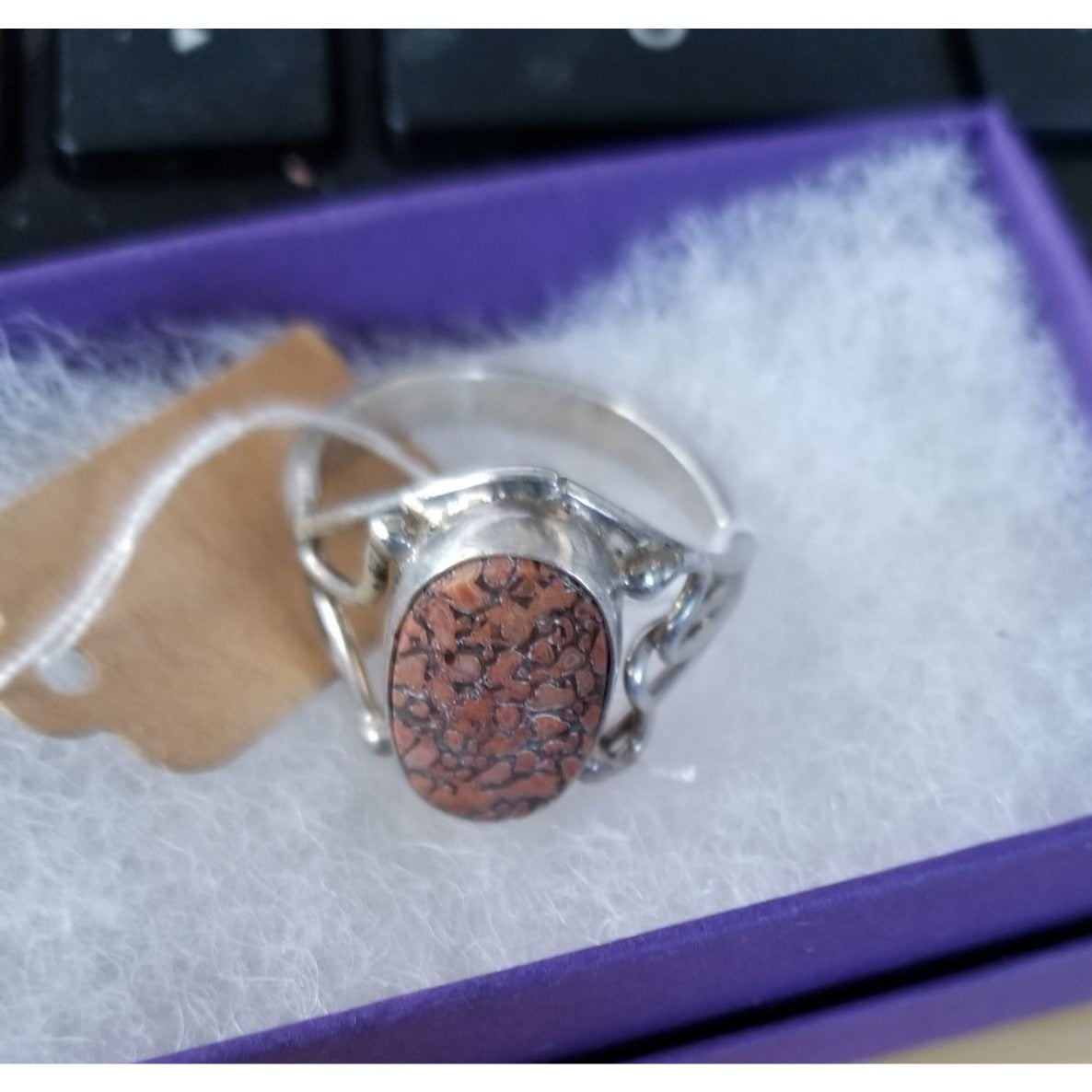 Ring Dinosauer Bone  Open Band  24 ct  4.8 Gr Size 8   15 mm x 10 mm  Harr  925 Silver