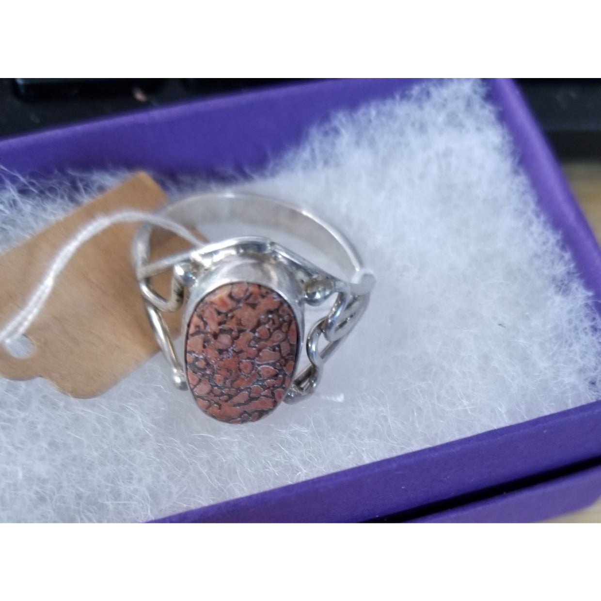 Ring Dinosauer Bone  Open Band  24 ct  4.8 Gr Size 8   15 mm x 10 mm  Harr  925 Silver