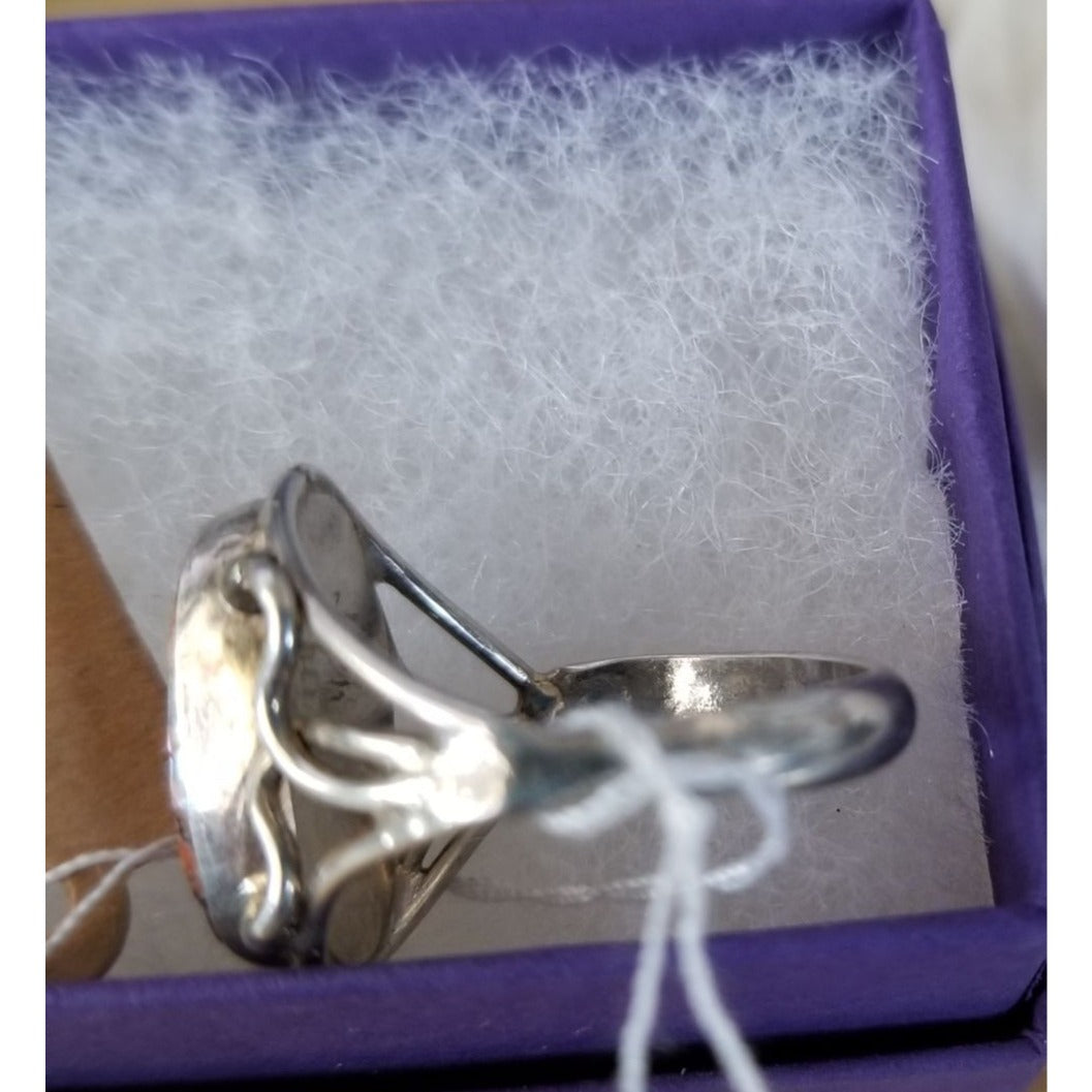 Ring Dinosauer Bone  Open Band  24 ct  4.8 Gr Size 8   15 mm x 10 mm  Harr  925 Silver