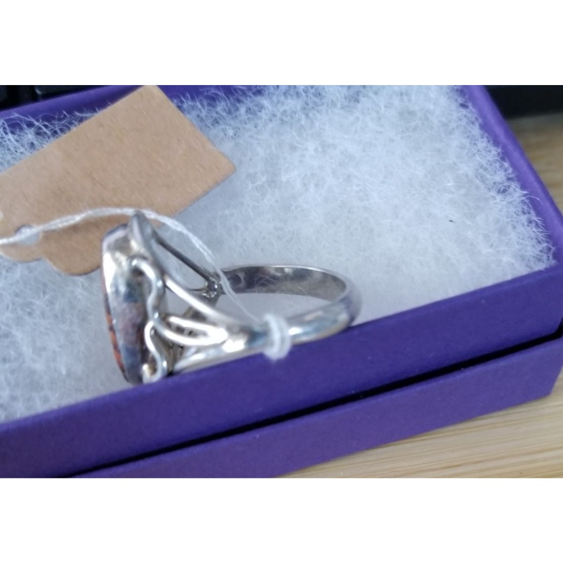 Ring Dinosauer Bone  Open Band  24 ct  4.8 Gr Size 8   15 mm x 10 mm  Harr  925 Silver