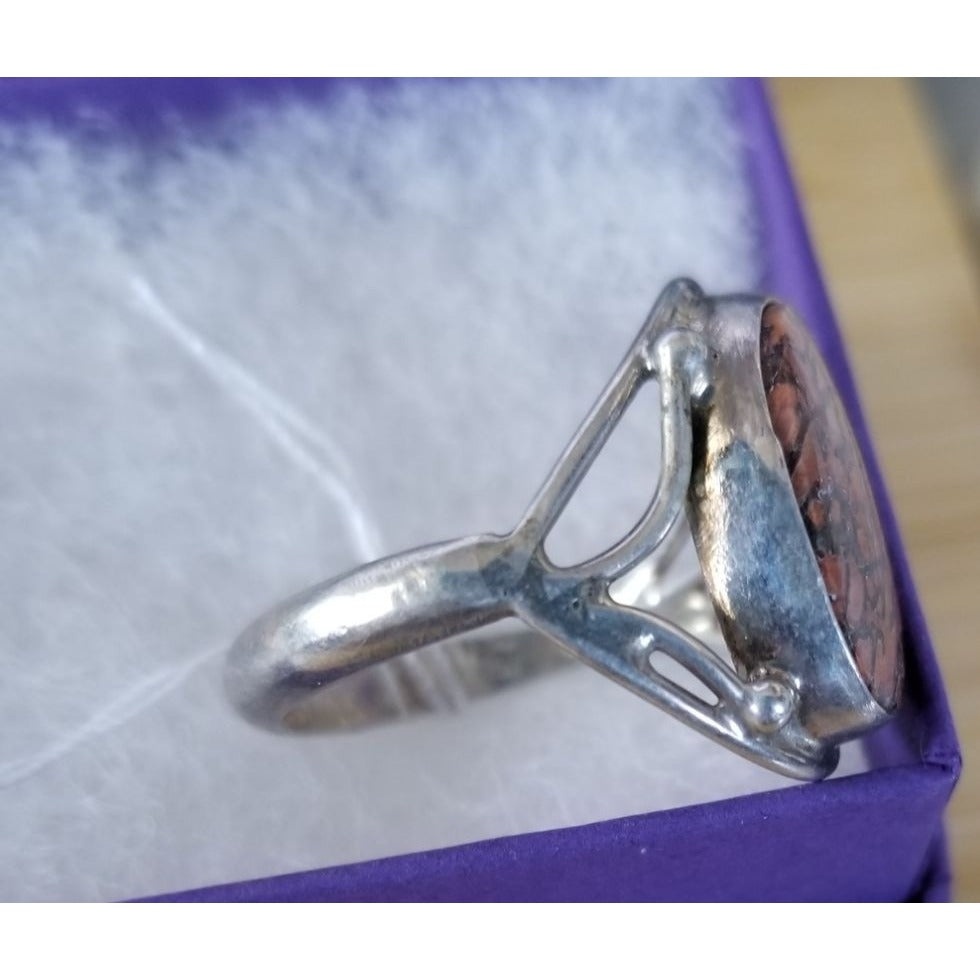 Ring Dinosauer Bone  Open Band  24 ct  4.8 Gr Size 8   15 mm x 10 mm  Harr  925 Silver