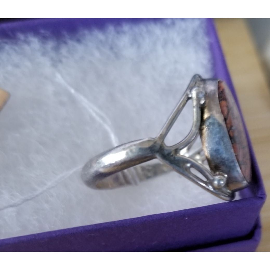 Ring Dinosauer Bone  Open Band  24 ct  4.8 Gr Size 8   15 mm x 10 mm  Harr  925 Silver