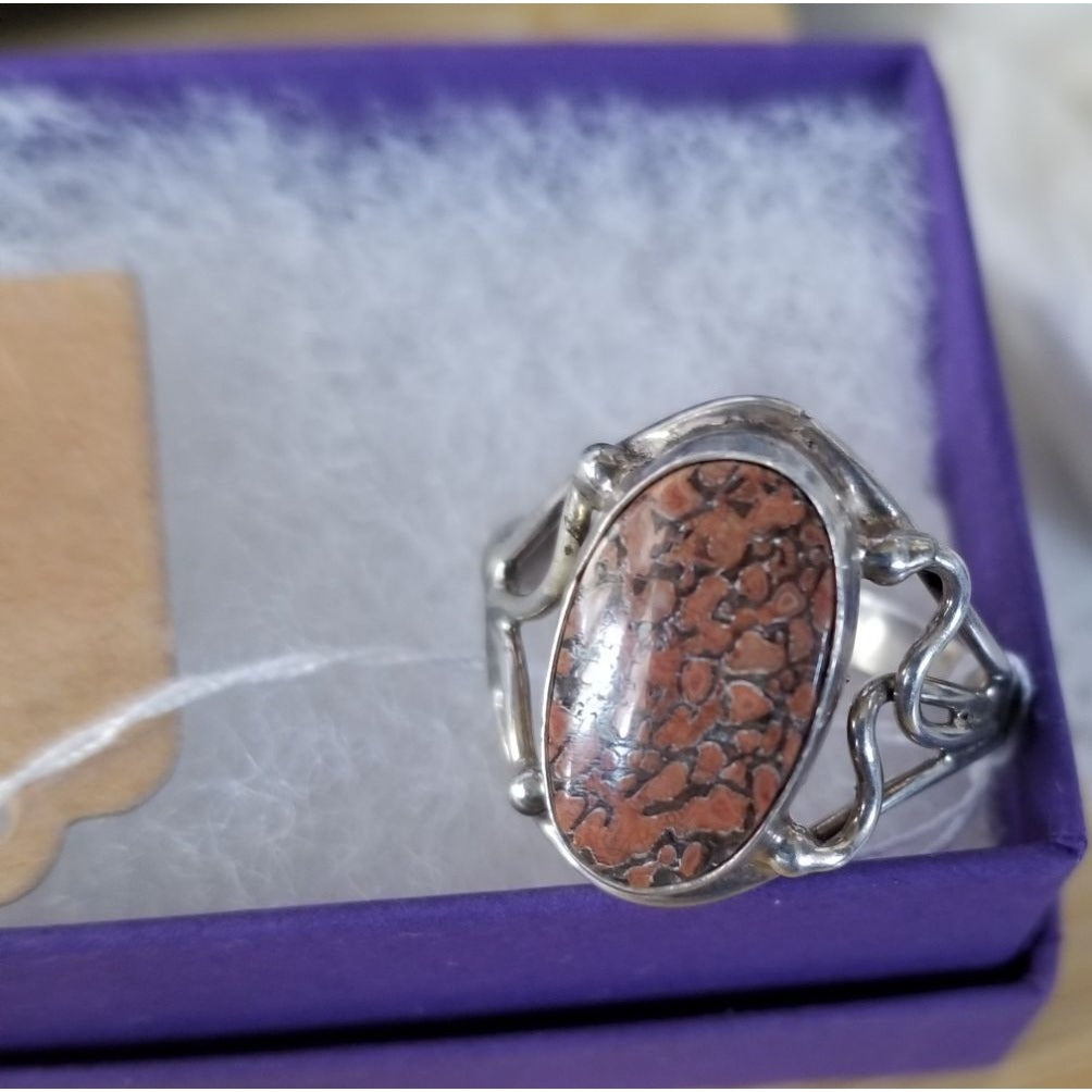 Ring Dinosauer Bone  Open Band  24 ct  4.8 Gr Size 8   15 mm x 10 mm  Harr  925 Silver