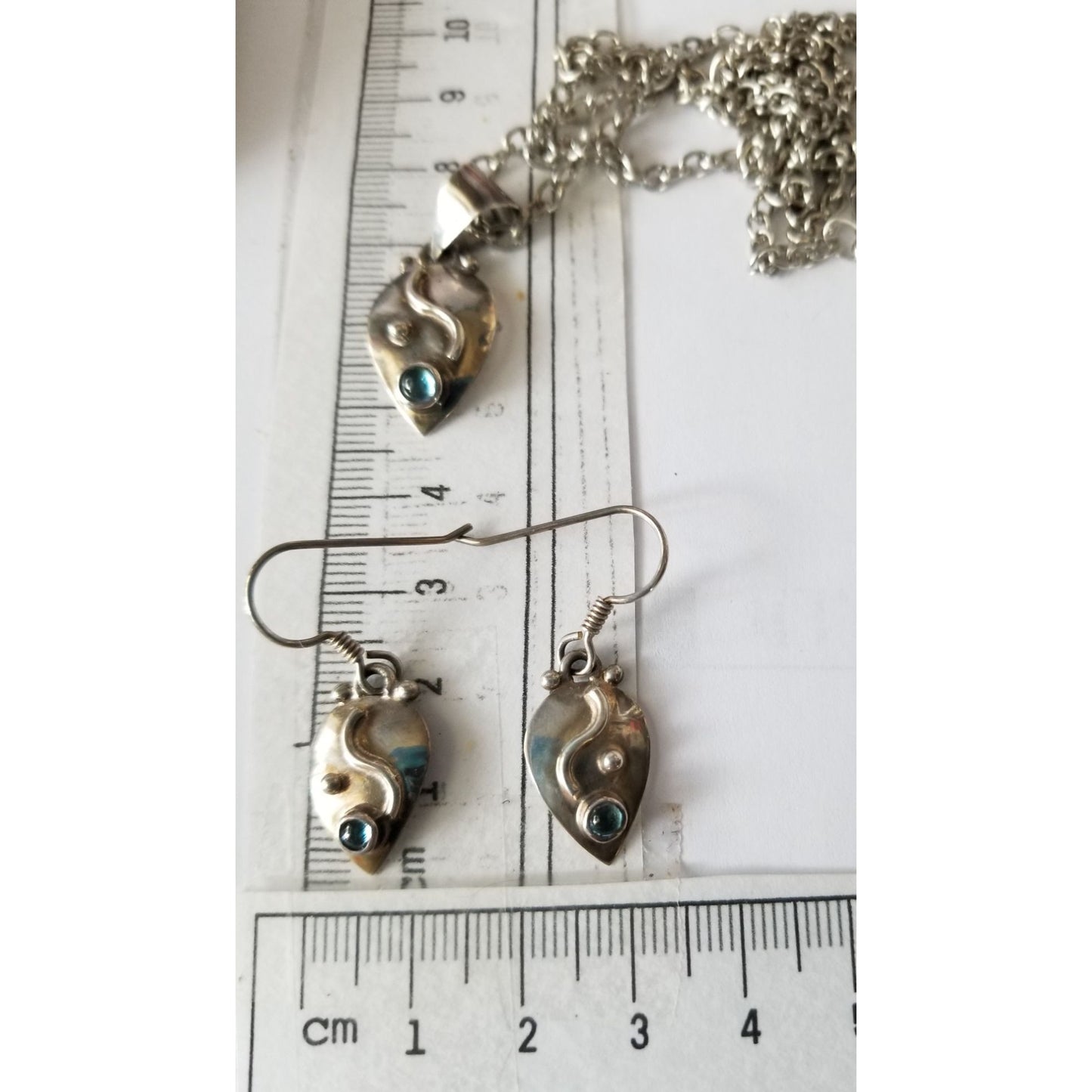Necklace Earrings Set Triangle  Topas 22" Chain 14.1 gr Earrings 2 cm x 1.5 cm Pendant 3 cm x 1.5 cm