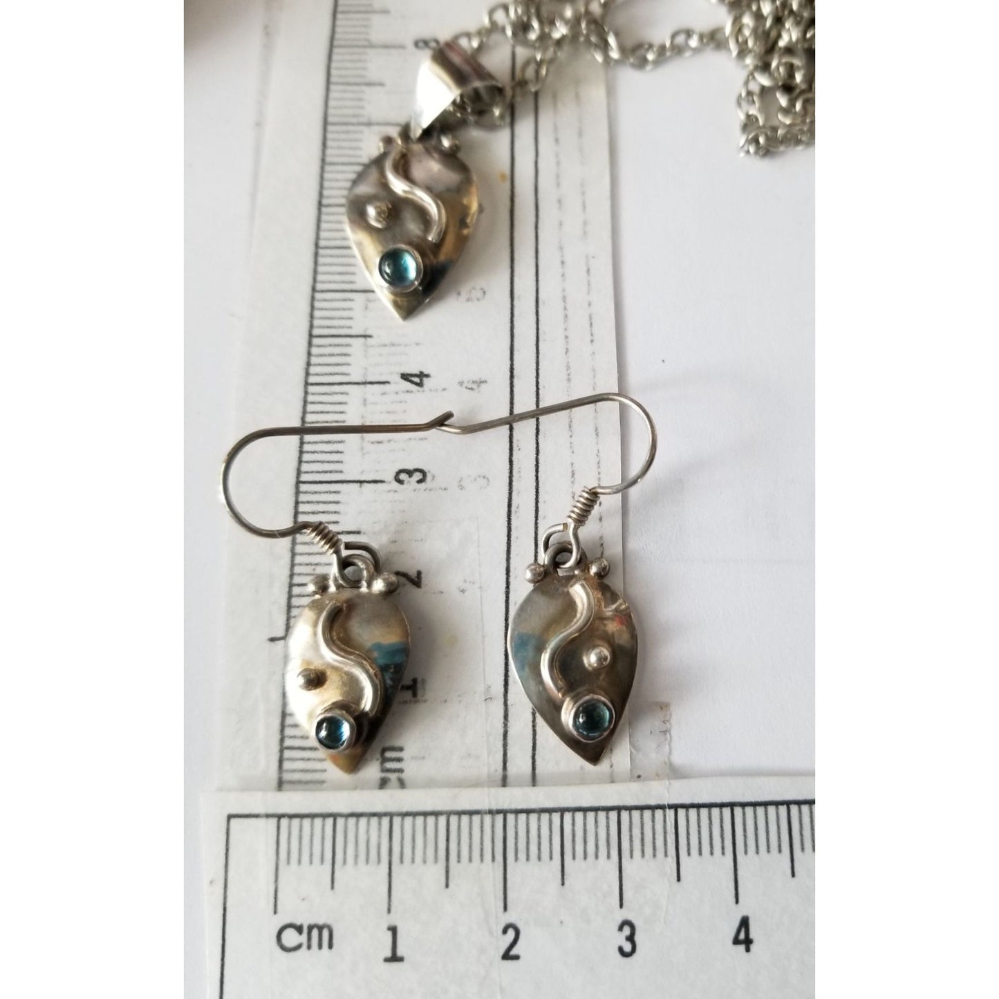 Necklace Earrings Set Triangle  Topas 22" Chain 14.1 gr Earrings 2 cm x 1.5 cm Pendant 3 cm x 1.5 cm