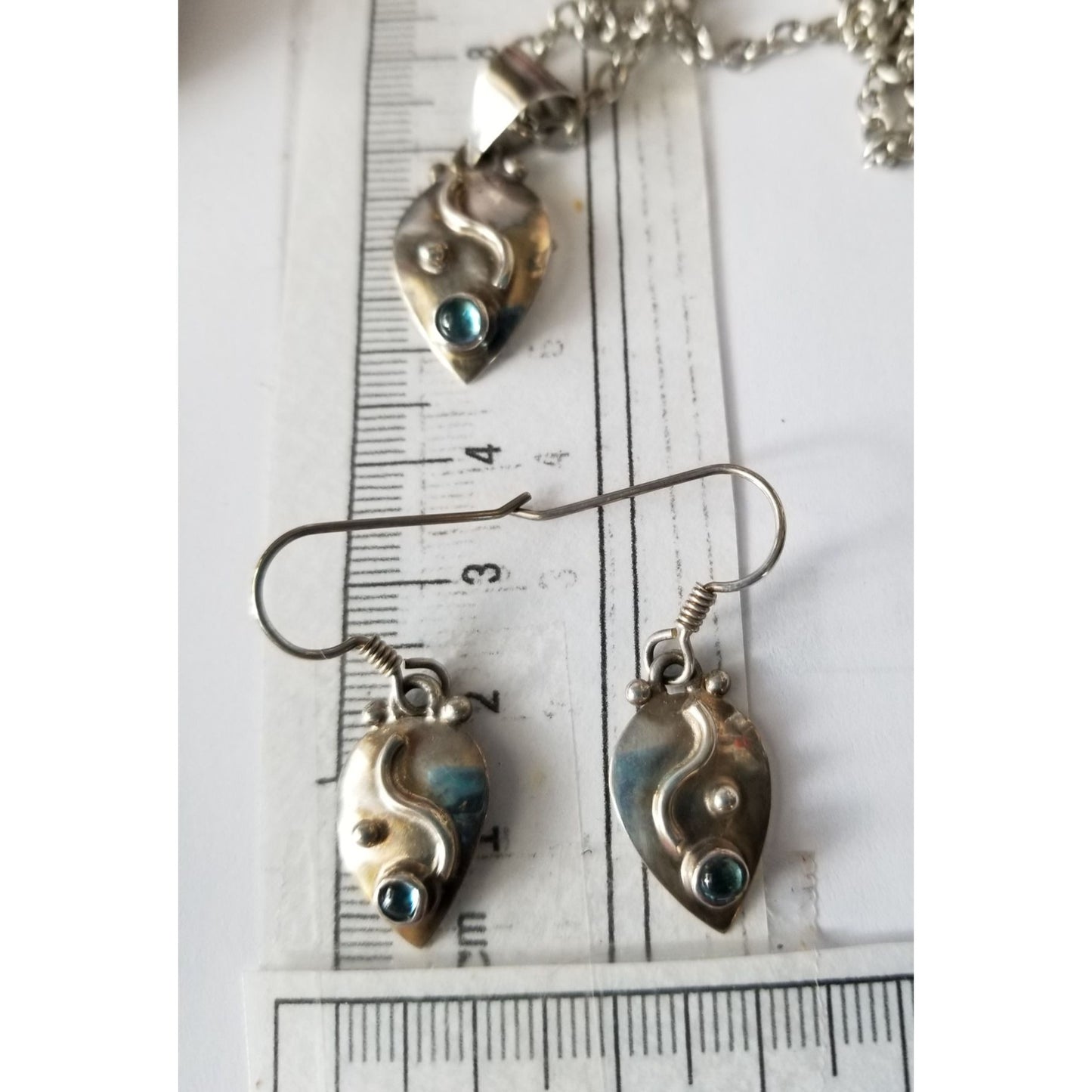 Necklace Earrings Set Triangle  Topas 22" Chain 14.1 gr Earrings 2 cm x 1.5 cm Pendant 3 cm x 1.5 cm